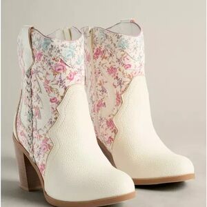 Torrid Floral Cream and Pink Heeled Boots